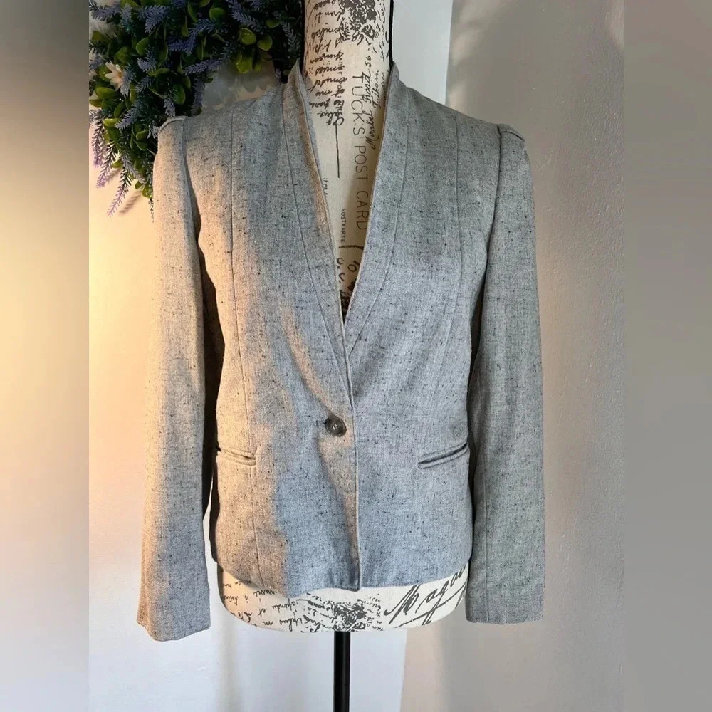 Philip Courtney, XS-S linen silk long sleeve shawl collar puffed shoulders